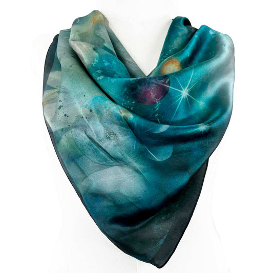 Cosmic Blue Moon Square Silk Scarf - deb schlier studio