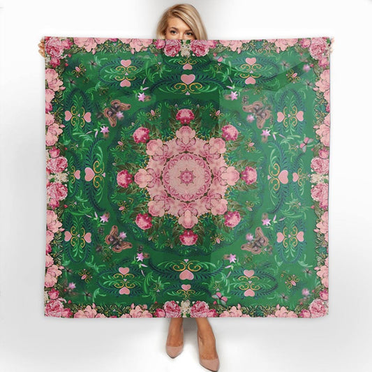 Pink & Green Floral Extra Large Chiffon Scarf - deb schlier studio