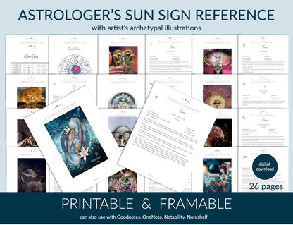 Zodiac Sun Sign Reference Printable Package