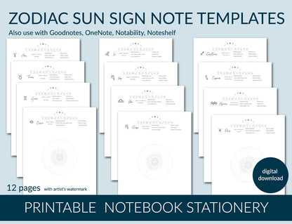 Zodiac Sun Sign Reference Printable Package