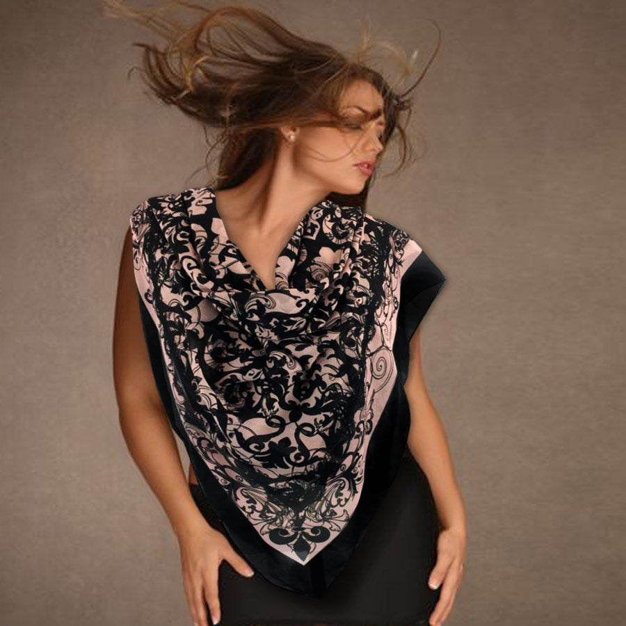 Classic Black Steampunk Lace Chiffon Scarf - deb schlier studio