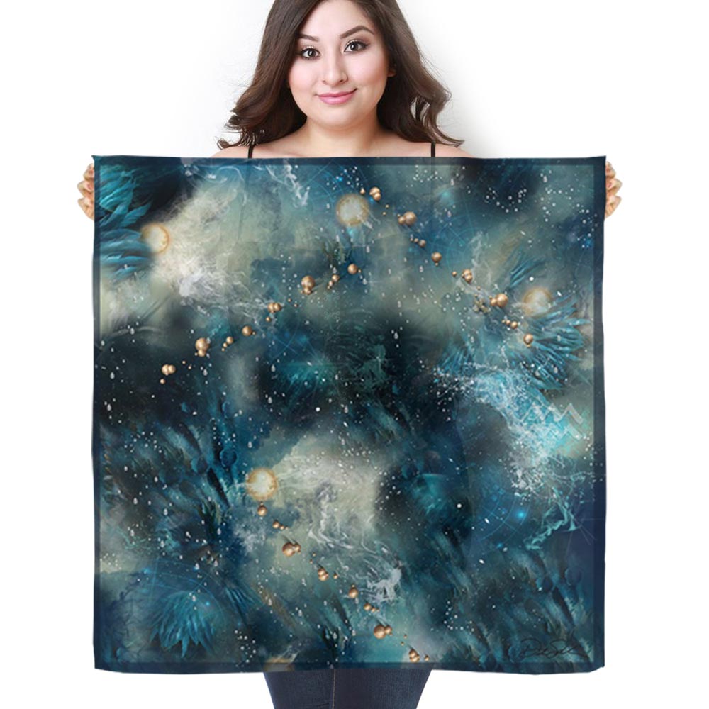 Aquarian Blue Square Silk Scarf - deb schlier studio