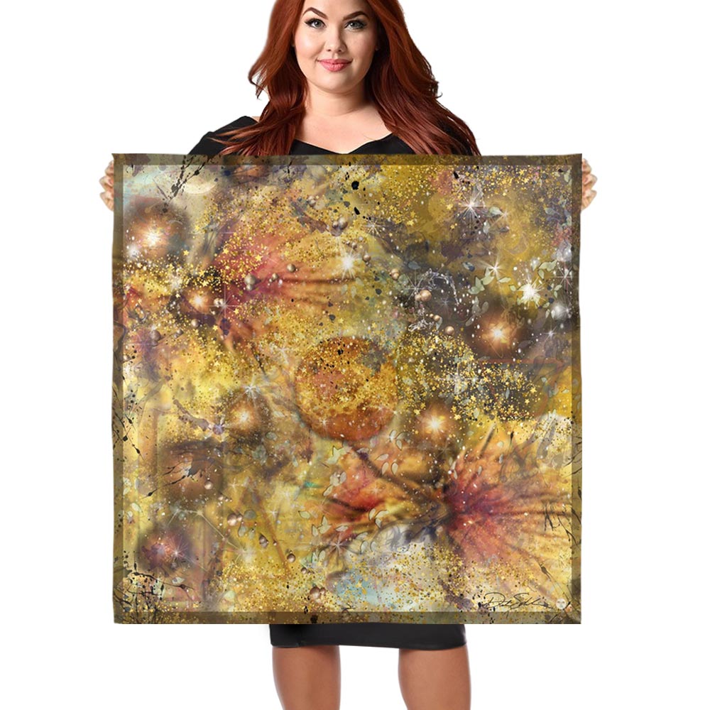 Golden Universe Square Silk Scarf - deb schlier studio