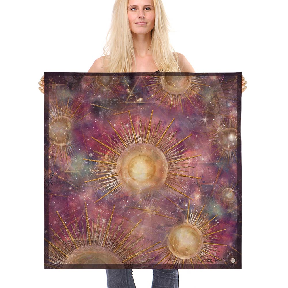 Sun, Moon & Stars Square Silk Scarf - deb schlier studio