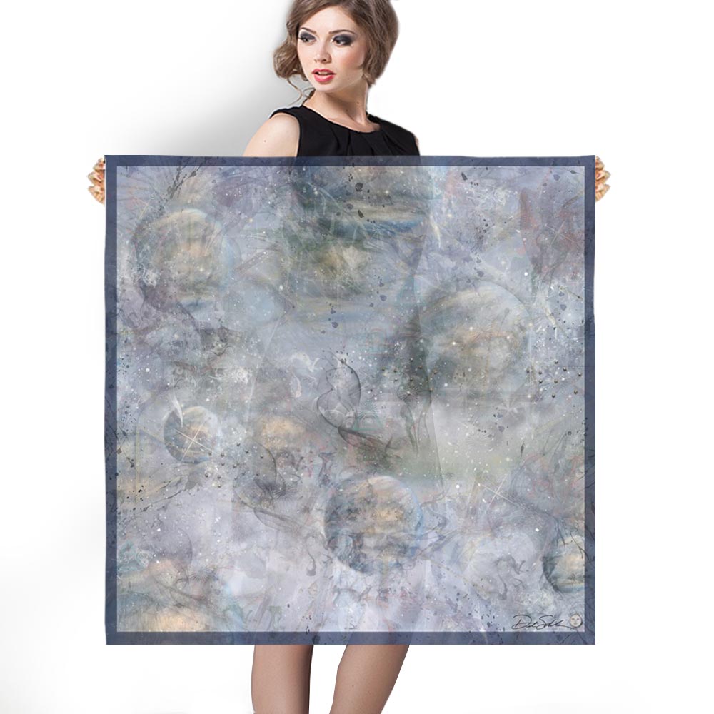 Cosmic Snow Storm Square Silk Scarf - deb schlier studio