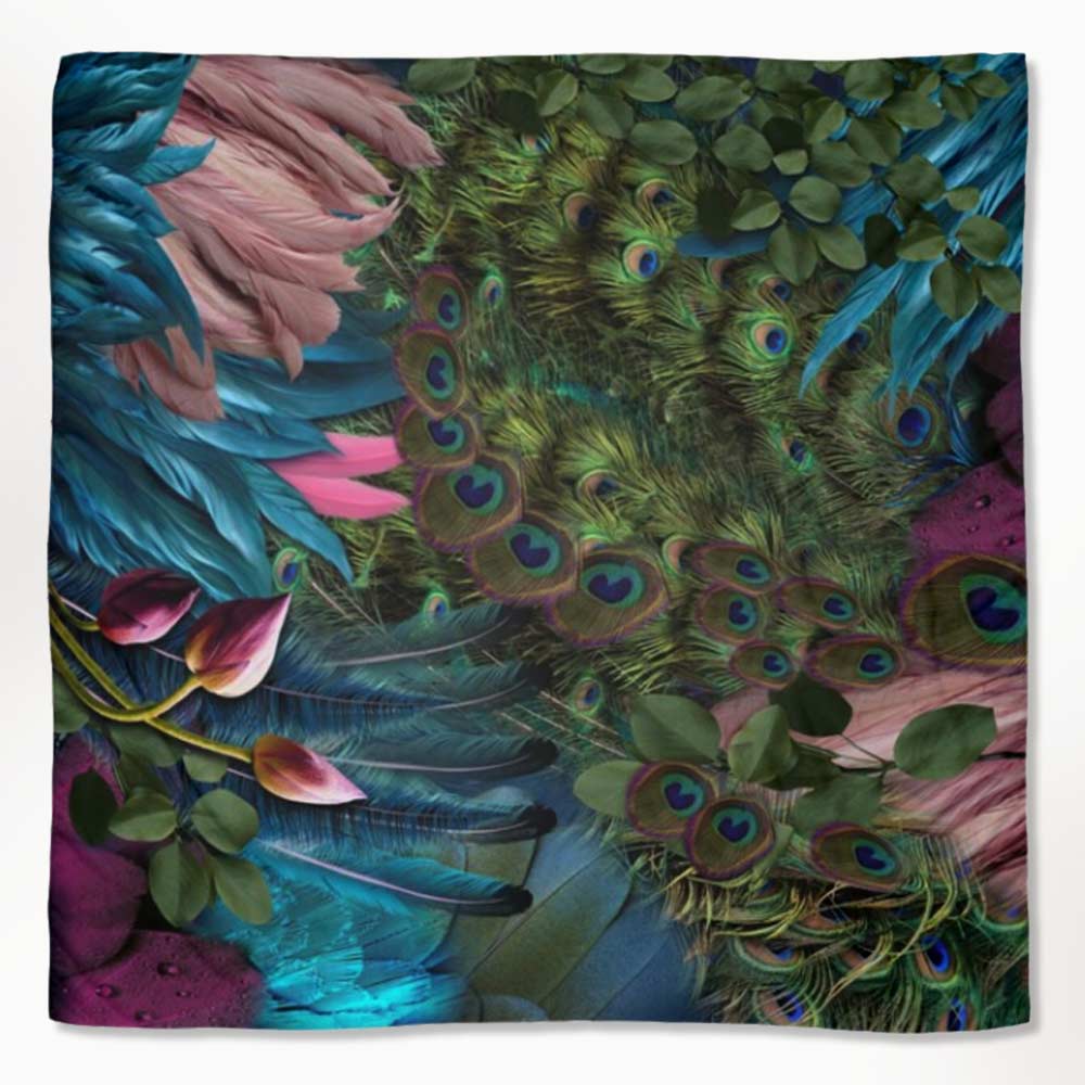 Peacock Feathers Square Chiffon Scarf