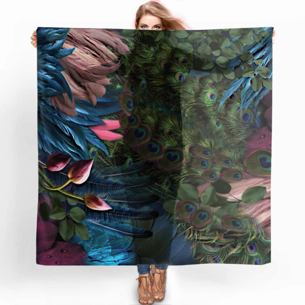 Peacock Feathers Square Chiffon Scarf - deb schlier studio