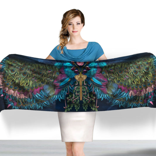 Peacock Wings Long Silk Scarf - deb schlier studio