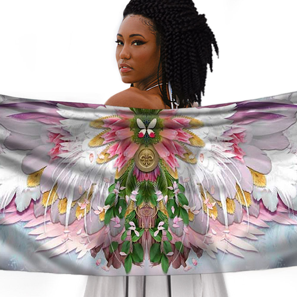 Pink Angel Wings Long Silk Scarf