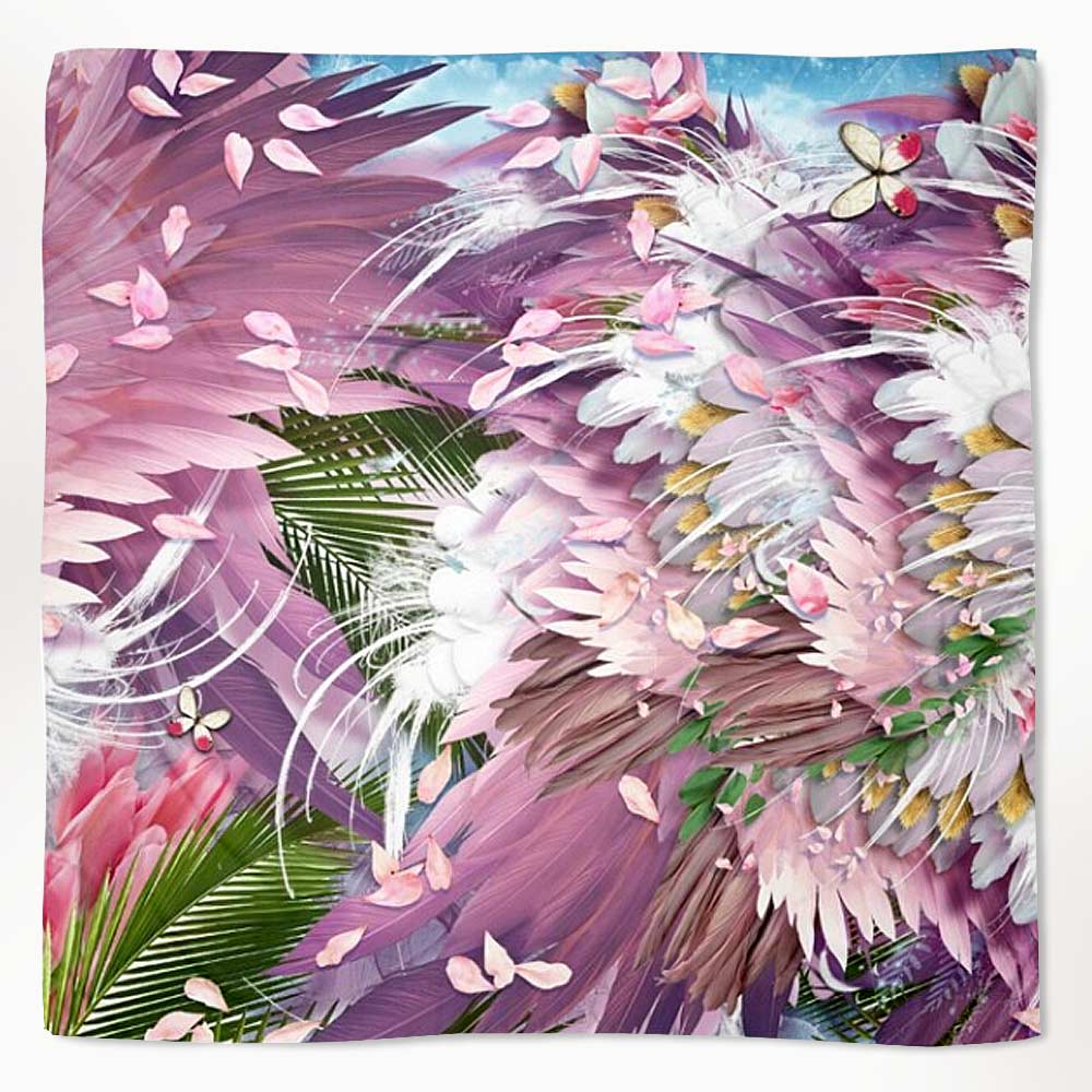 Pink Feathers Square Chiffon Scarf