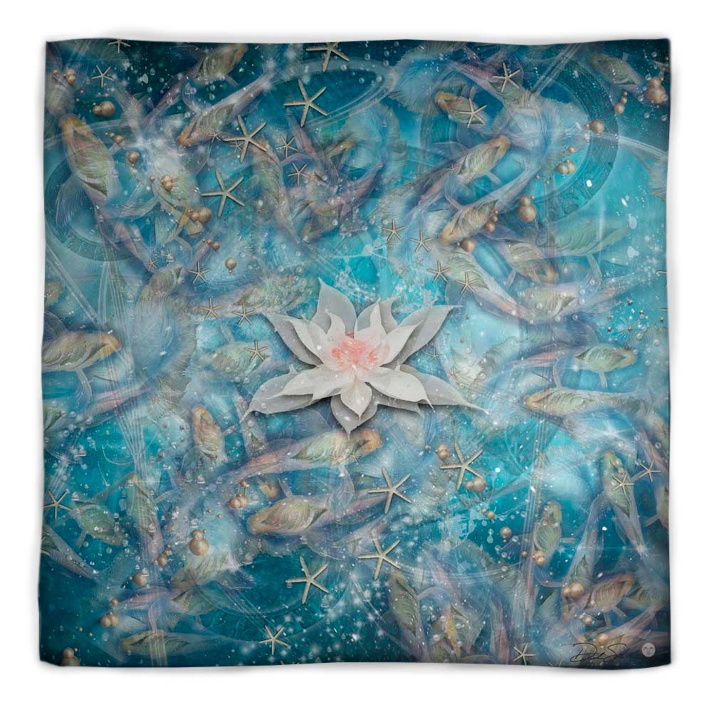 Cosmic Goldfish Pond Square Silk Scarf