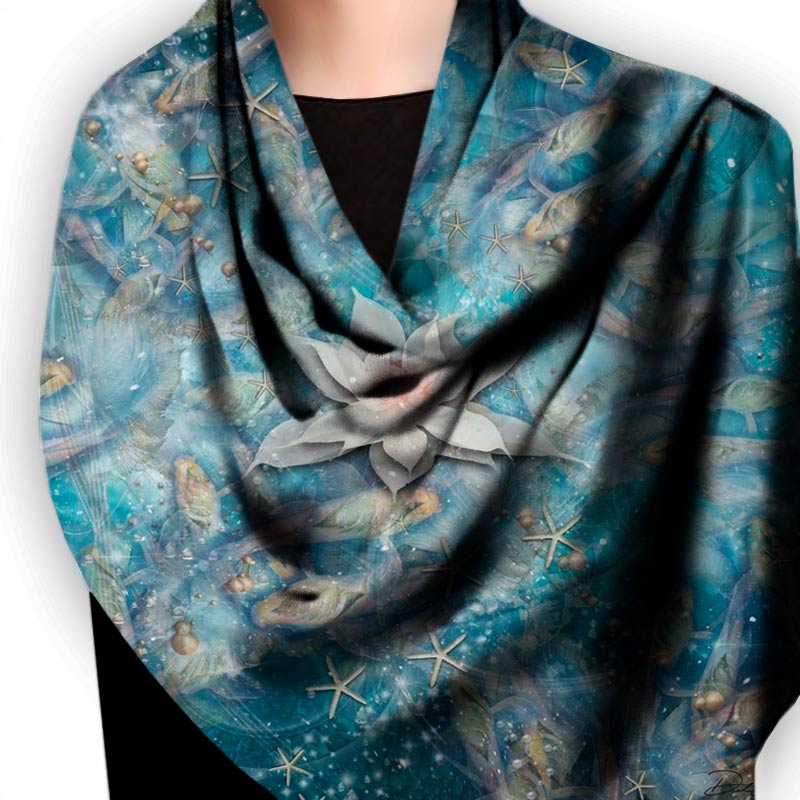 Cosmic Goldfish Pond Square Silk Scarf - deb schlier studio