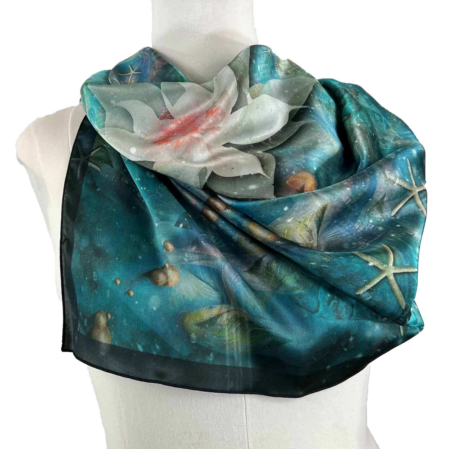 Cosmic Goldfish Pond Square Silk Scarf - deb schlier studio