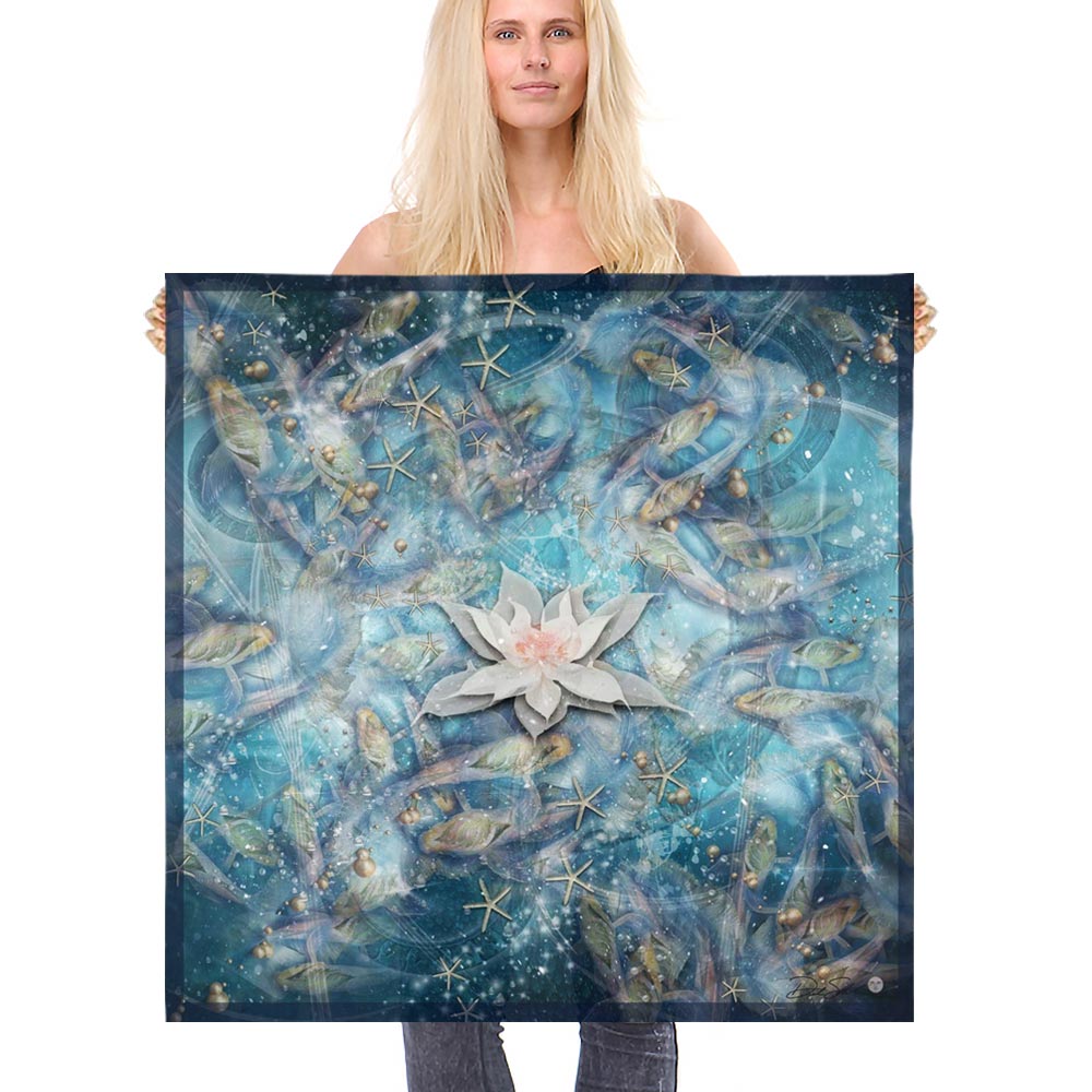 Cosmic Goldfish Pond Square Silk Scarf - deb schlier studio