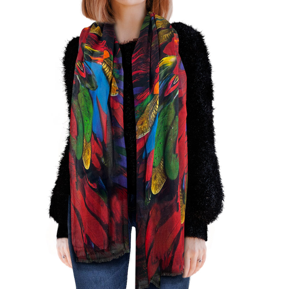 Scarlet Macaw Wings Long Scarf - deb schlier studio