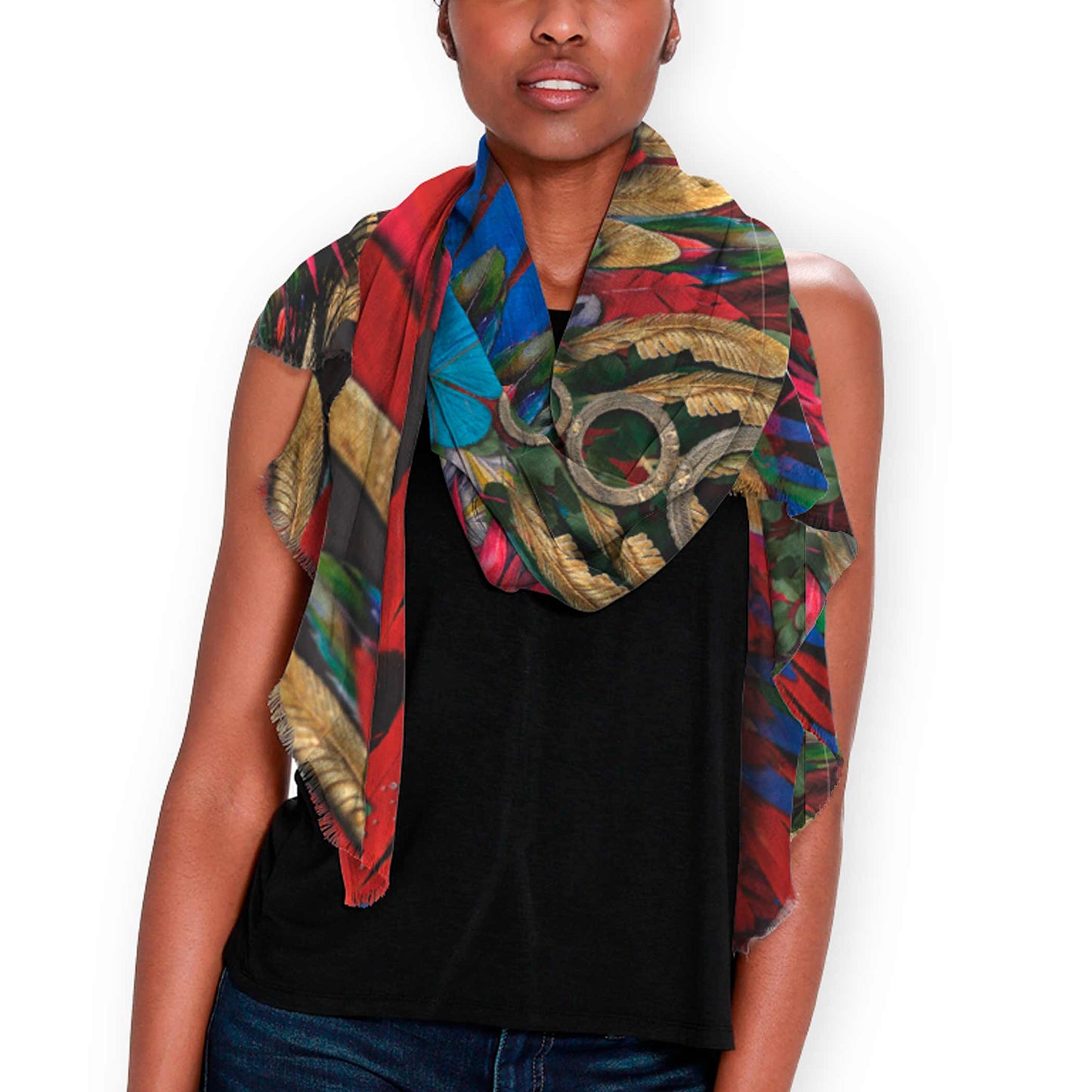 Scarlet Macaw Wings Long Scarf - deb schlier studio