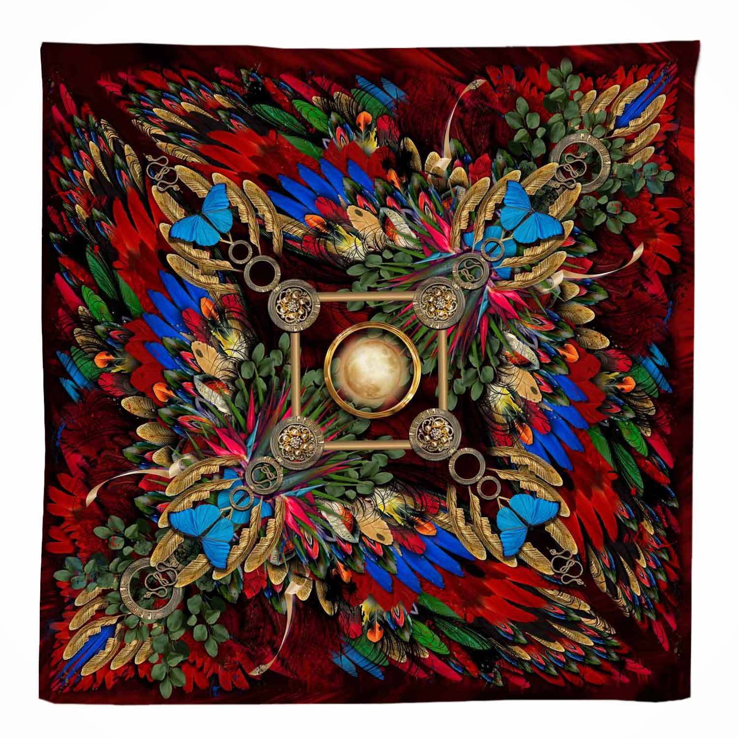 Scarlet Macaw Squared Silk Scarf