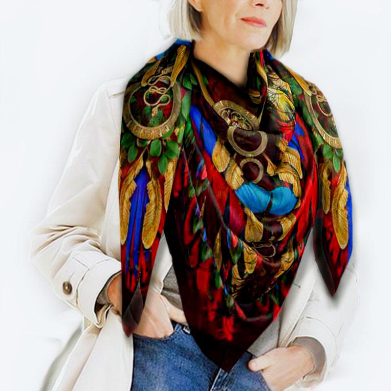 Scarlet Macaw Squared Silk Scarf - deb schlier studio