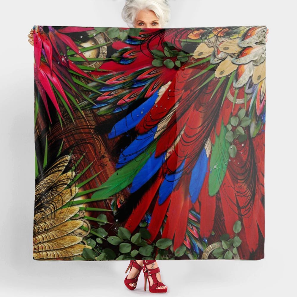 Scarlet Macaw Wings Square Chiffon Scarf - deb schlier studio