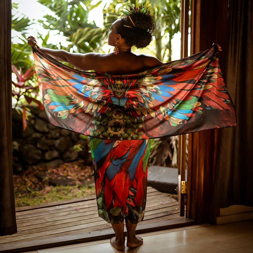 Scarlet Macaw Wings Long Scarf - deb schlier studio