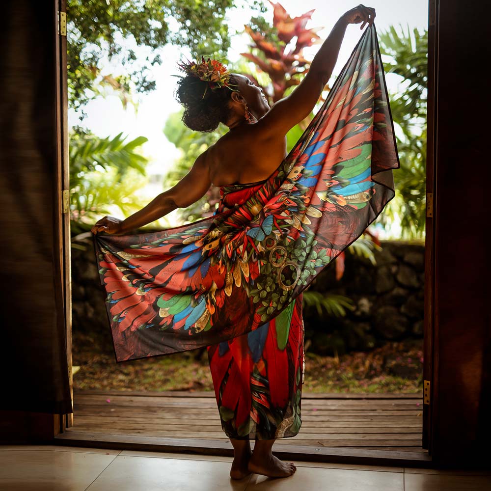 Scarlet Macaw Wings Long Scarf - deb schlier studio