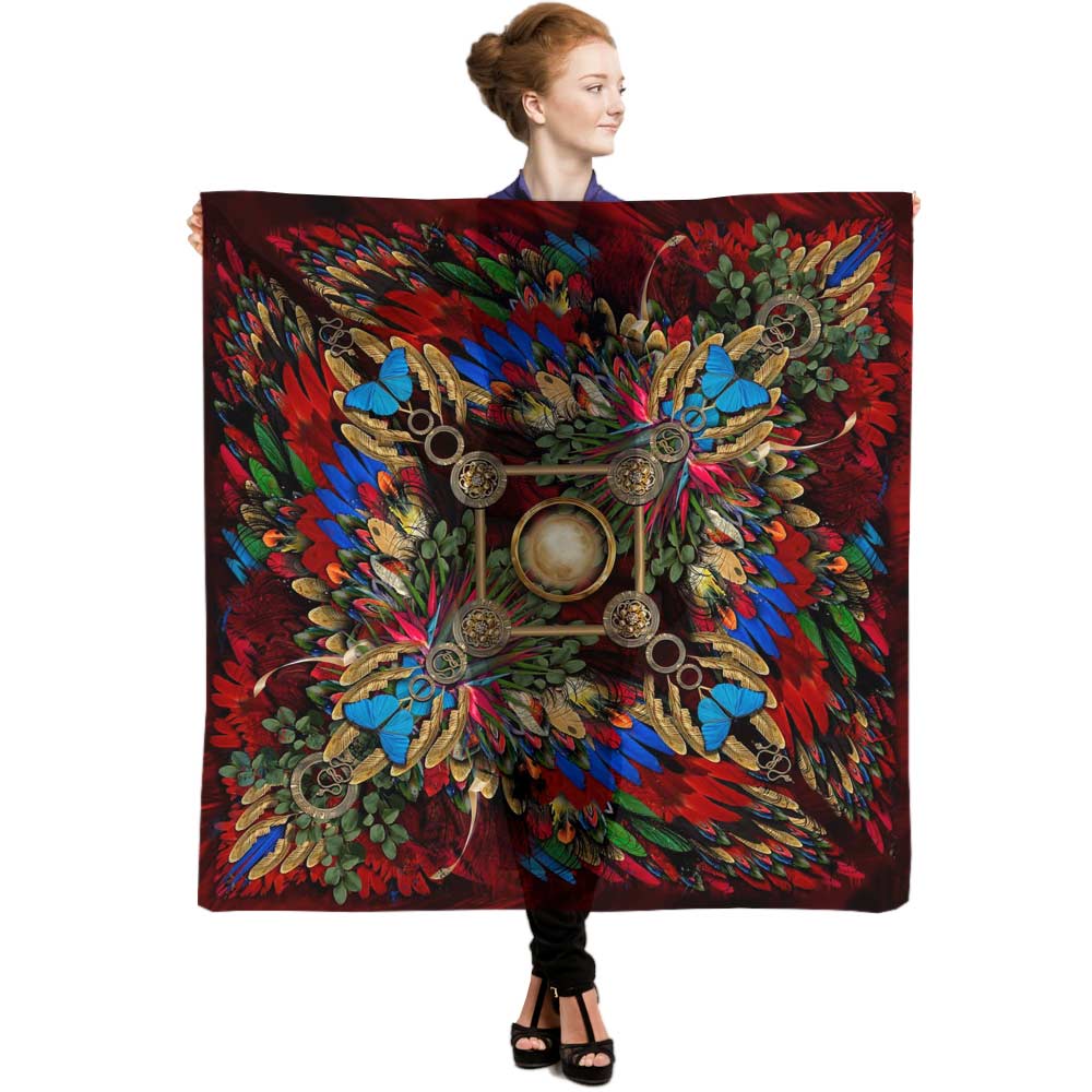 Scarlet Macaw Squared Silk Scarf - deb schlier studio