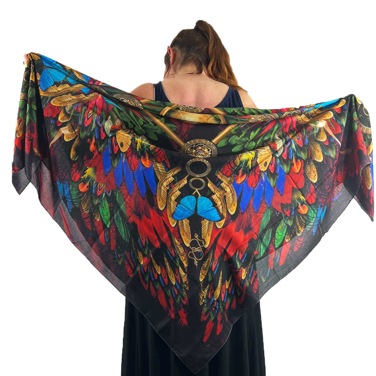 Scarlet Macaw Squared Silk Scarf - deb schlier studio