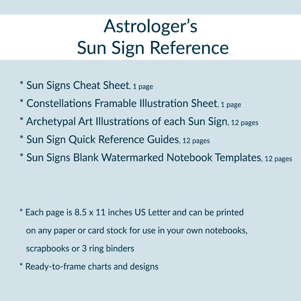 Zodiac Sun Sign Reference Printable Package