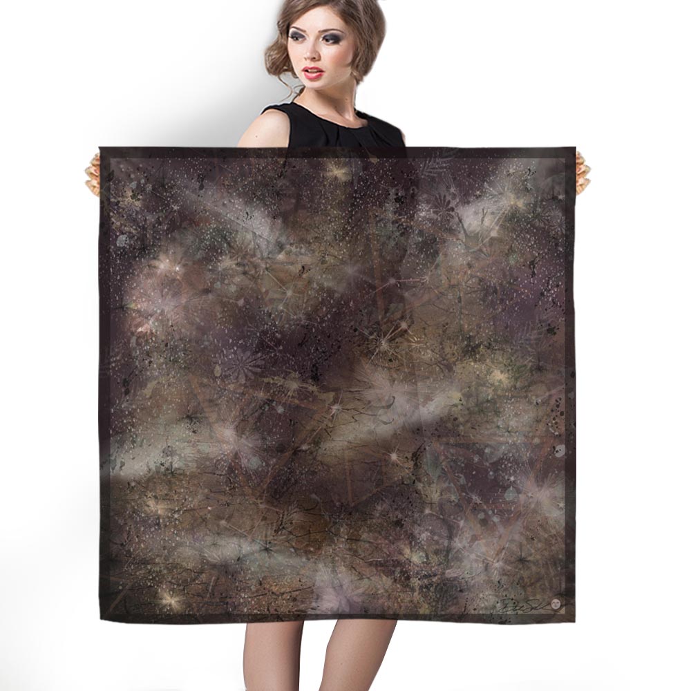 Cosmic Brown Square Silk Scarf - deb schlier studio